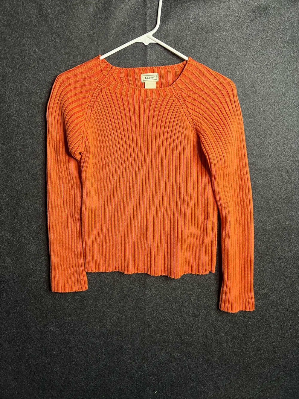 L.L. Bean‎ Ribbed Knit Pullover Sweater Orange Crew Neck Long Sleeve Women XS